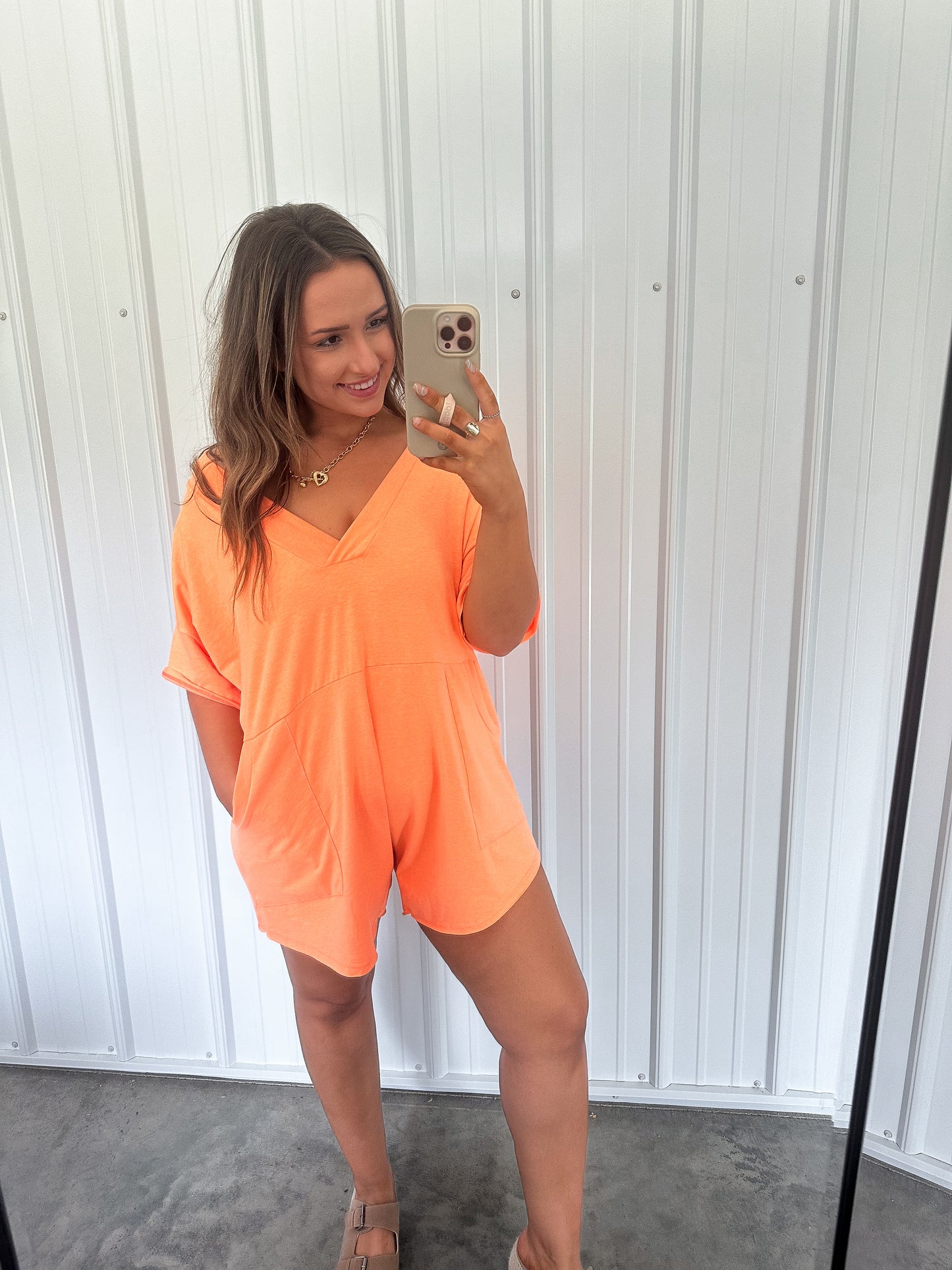 keeping it casual romper - orange