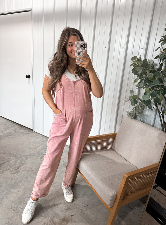 Staple mineral wash jumpsuit - light rose