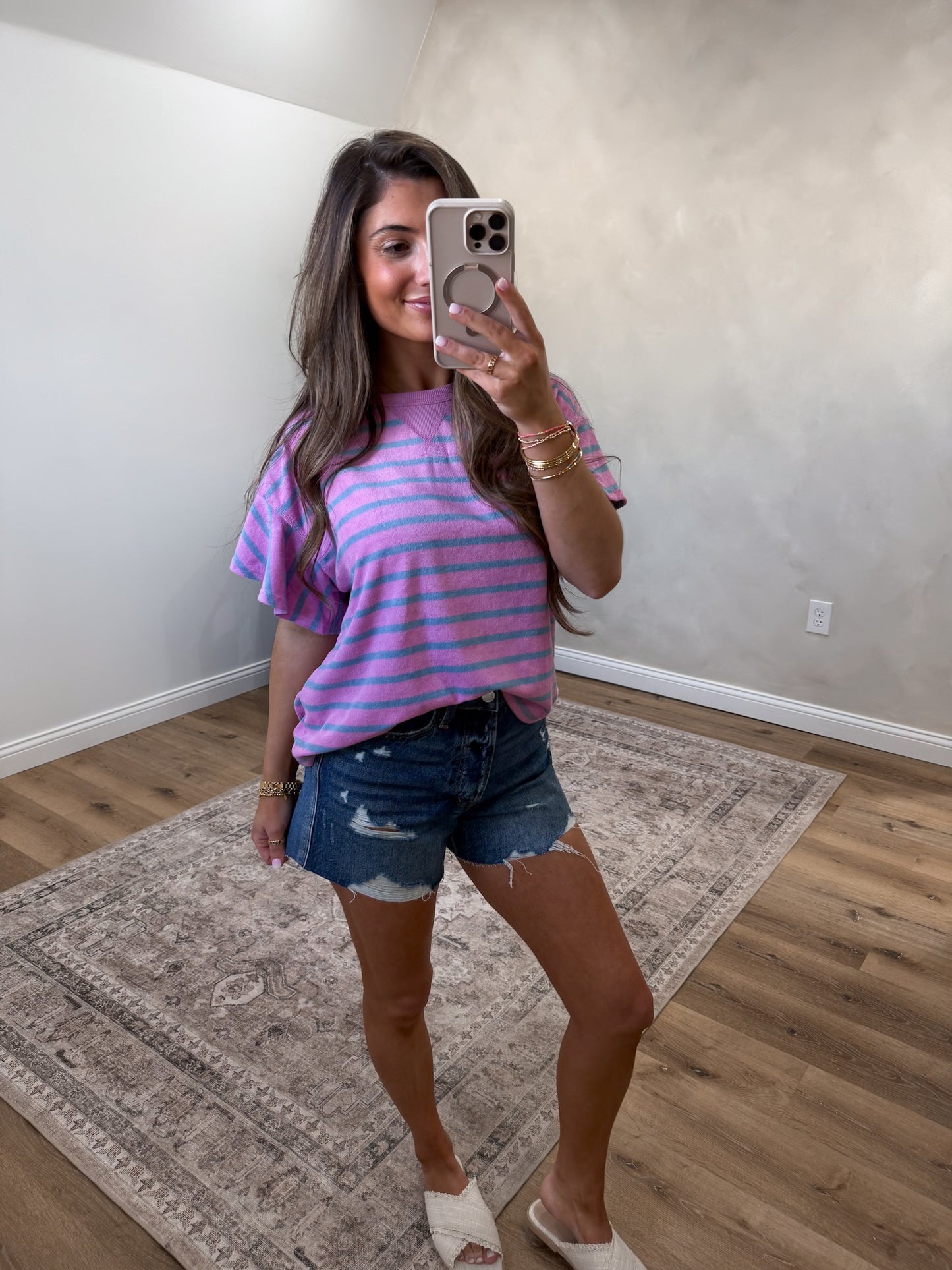 Love Lines Ruffle Sleeve Knit Top - purple/denim