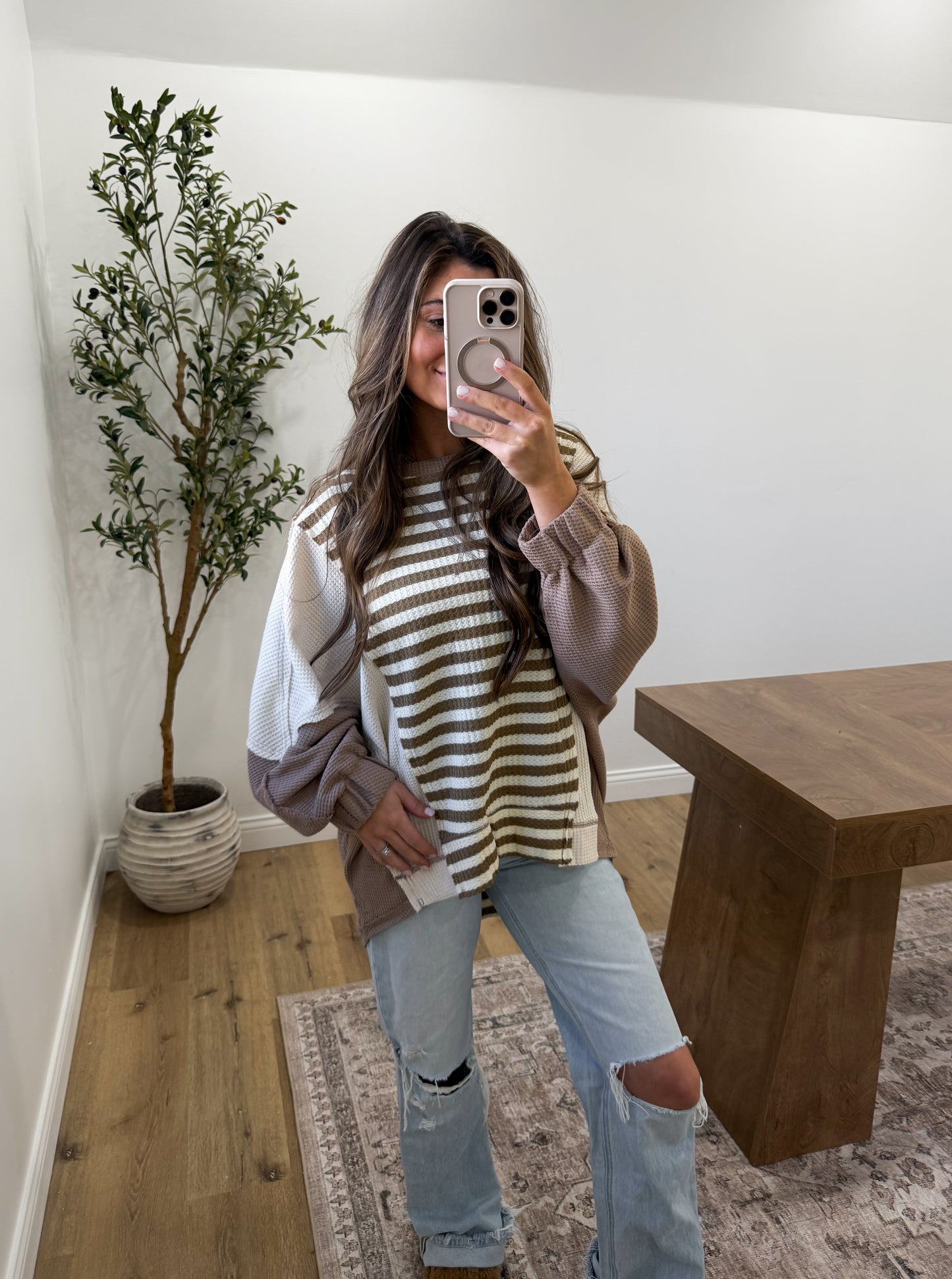 Striped Colorblock Thermal Pullover