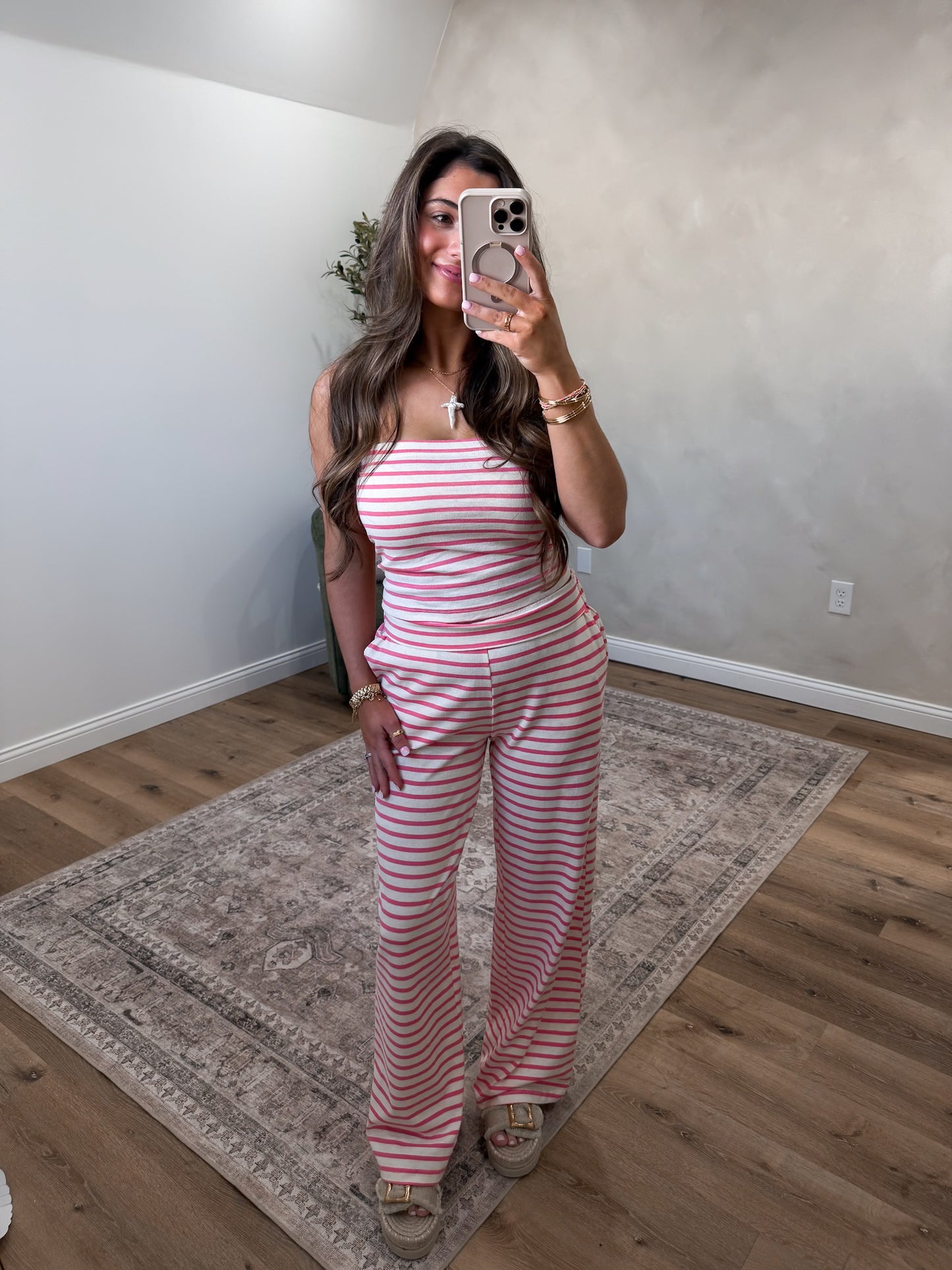 Hey Honey Striped Jersey Set - pink