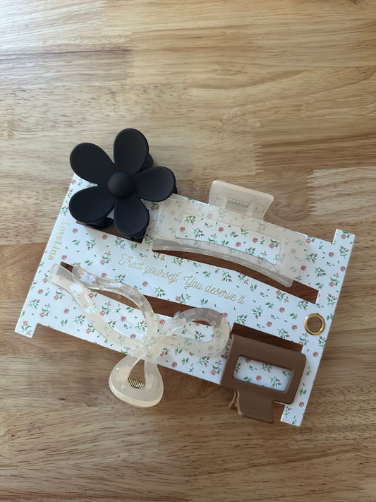 Claw Clip Floral Pack - Chocolate