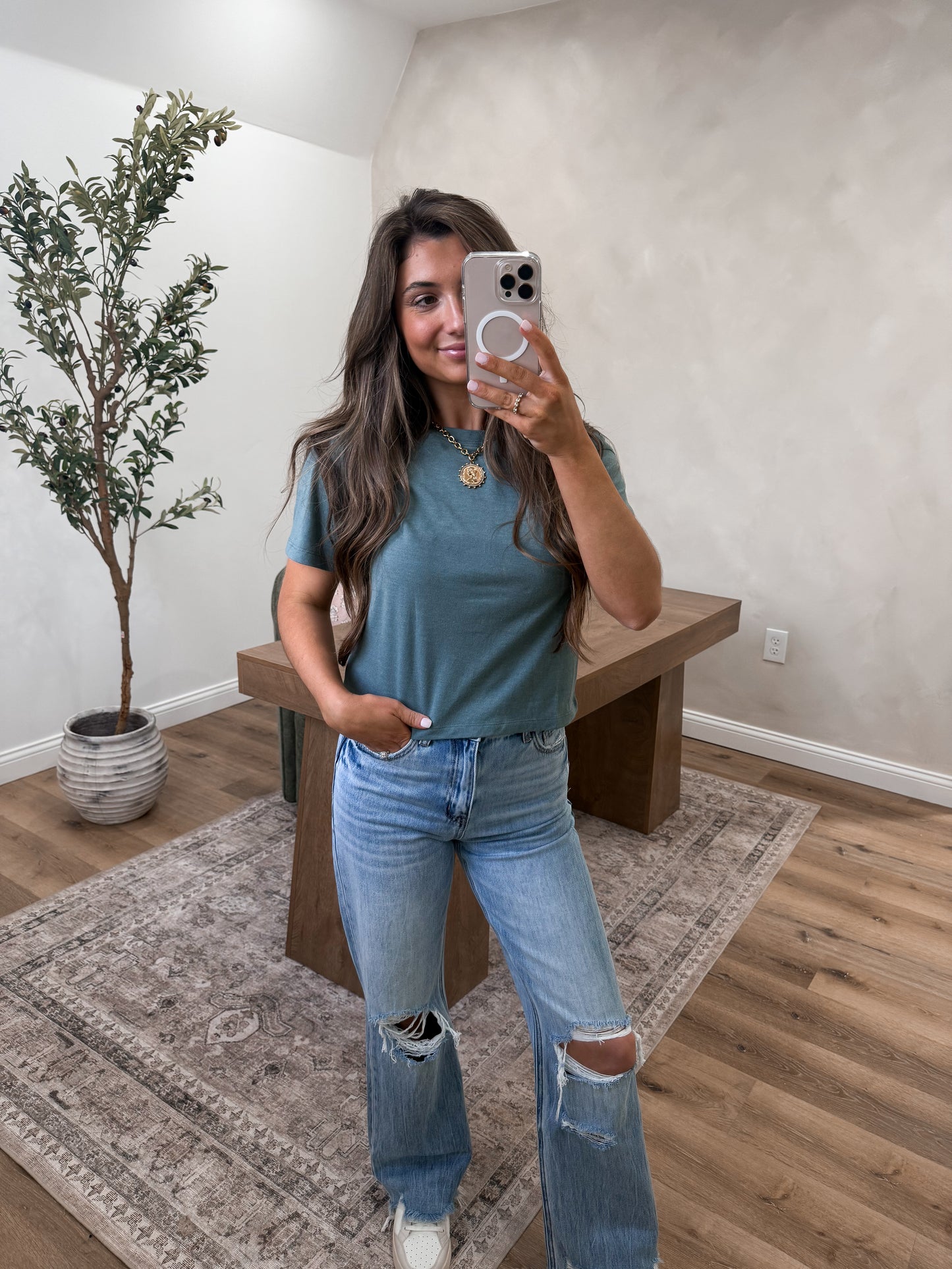 Boyfriend Cotton Tee- Ash Jade