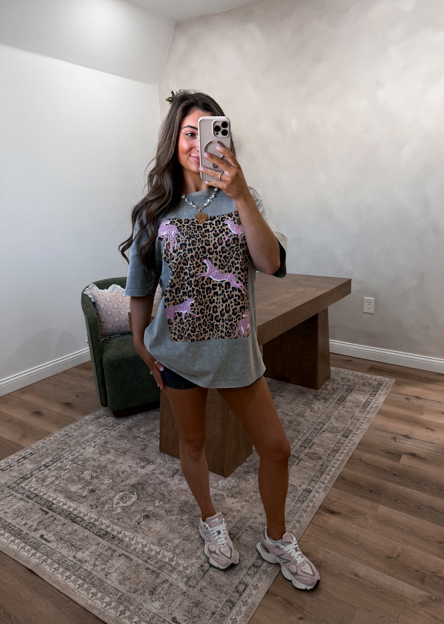 Multi Leopard Graphic Tee- Mocha