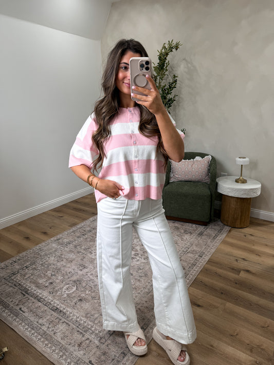 Joyful Elegance Striped Knit Top - pink