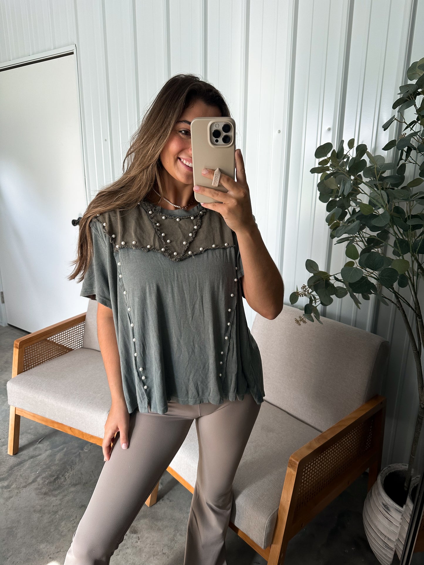 Adriel Pearl Top - Olive