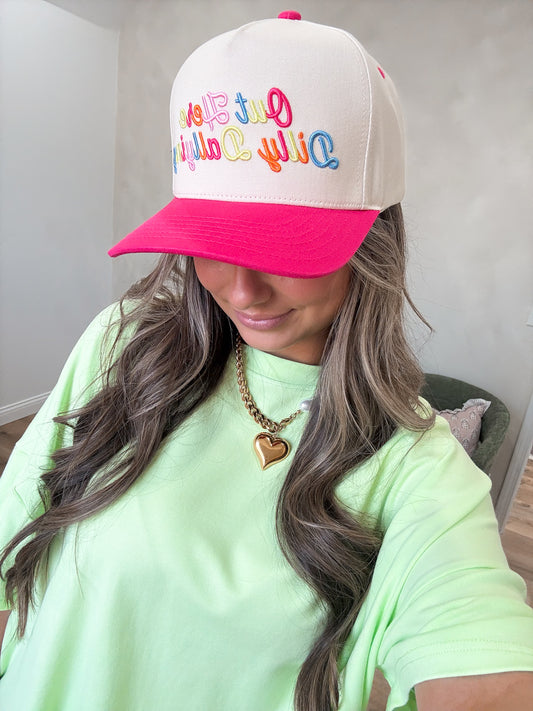 Out Here Dilly Dallying Trucker Hat - hot pink