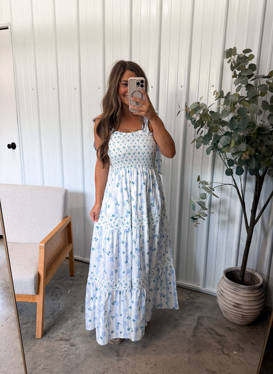 The Vine Maxi Dress- Ivory/Blue