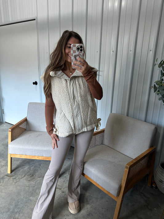 Tied With a Bow Sherpa Vest- Beige