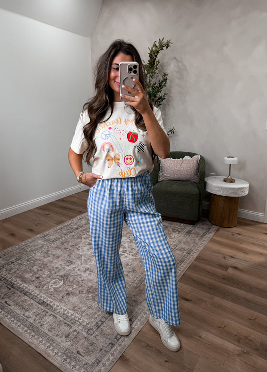 Cheerful Checkered Casual Pants - blue
