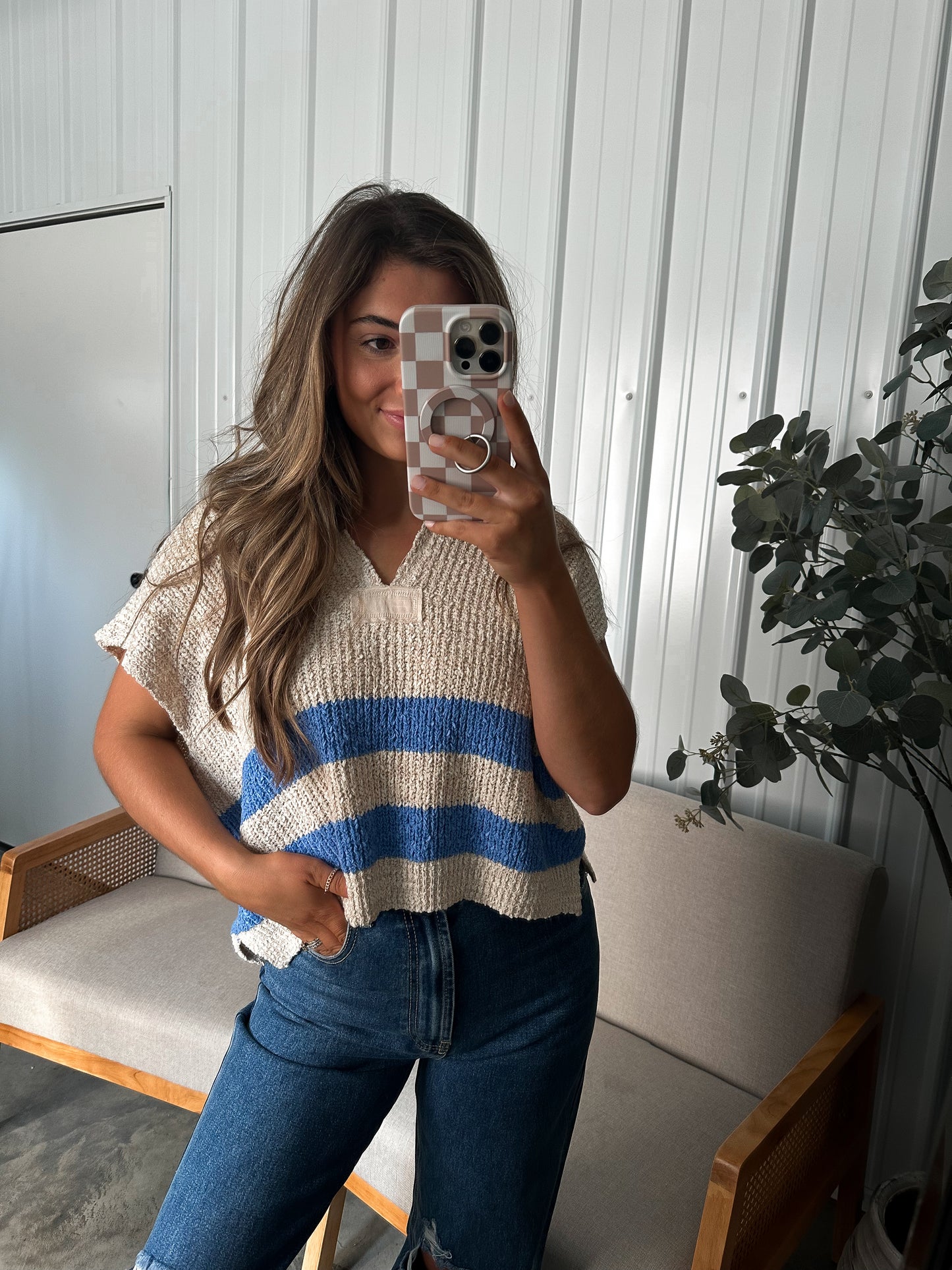 Nia Knit Top - Cream/Blue Stripes