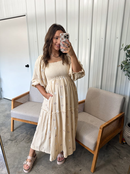 Aurora Gauze Maxi Dress - Beige