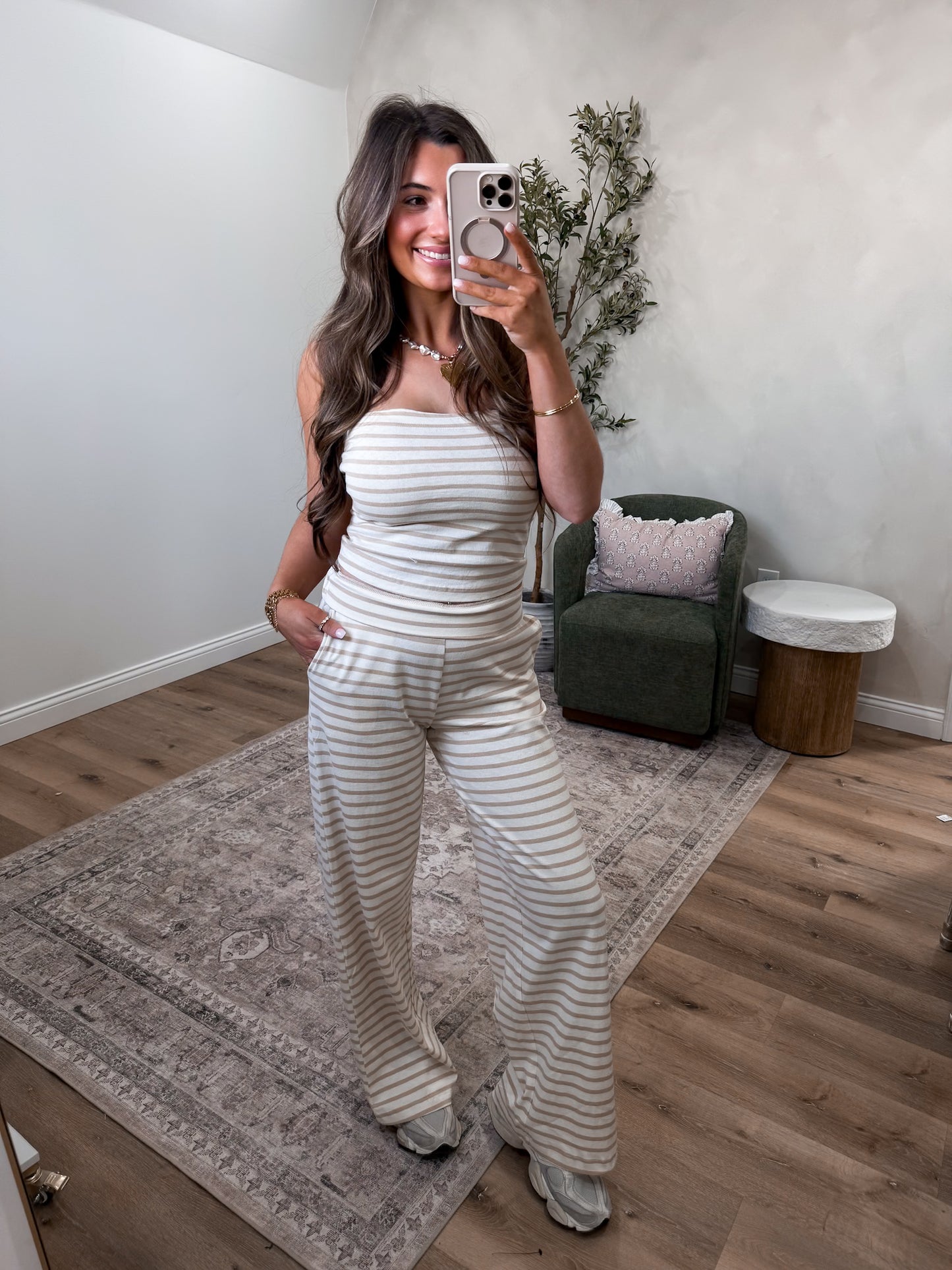 Hey Honey Striped Jersey Set - taupe