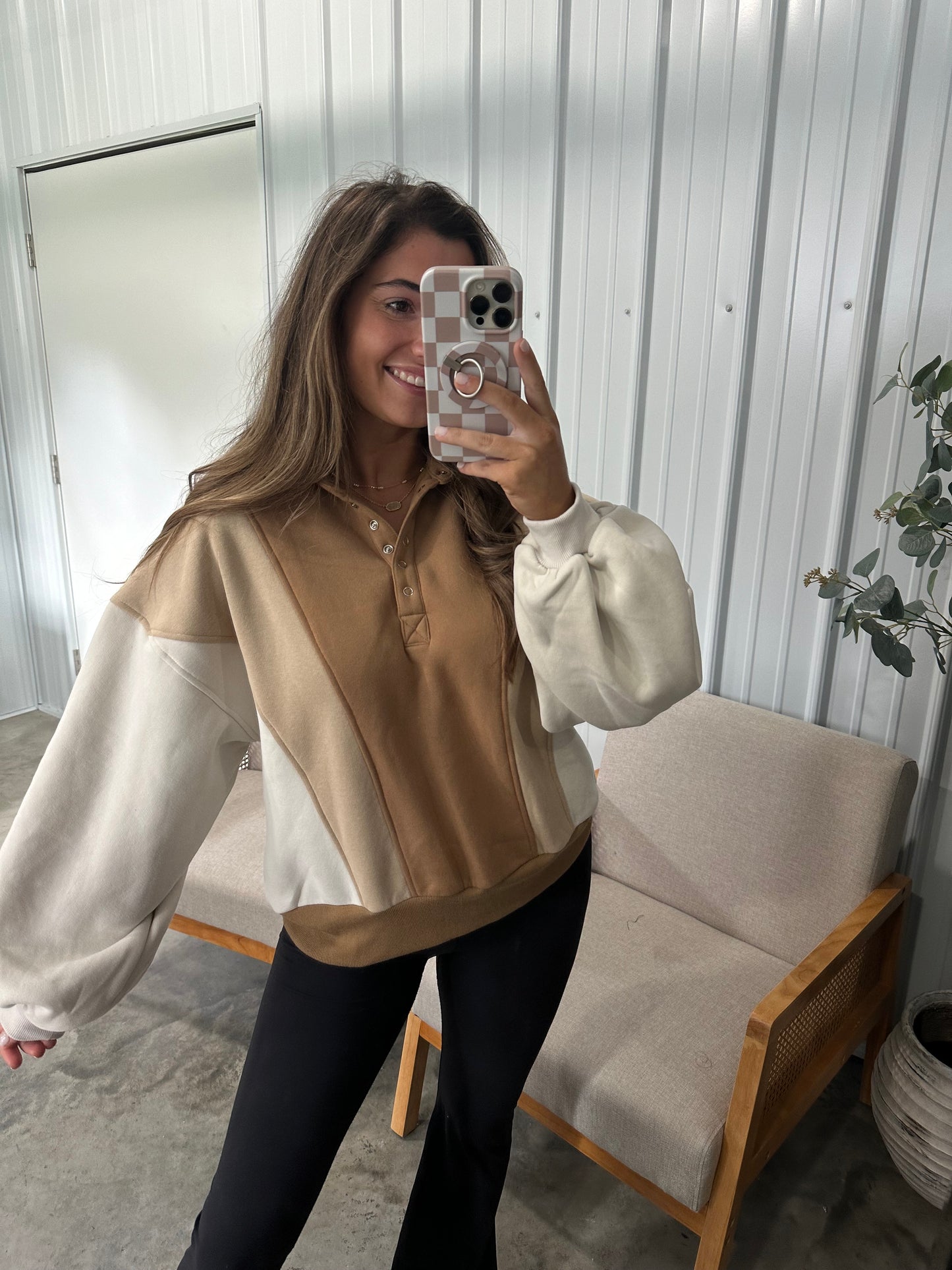 Luxe Piper Pullover - Taupe Colorblock