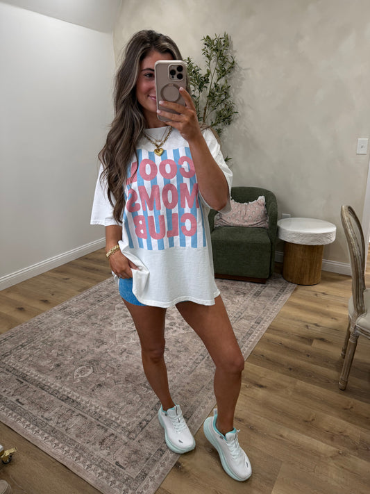 Cool Moms Club Oversized Graphic Tee - white
