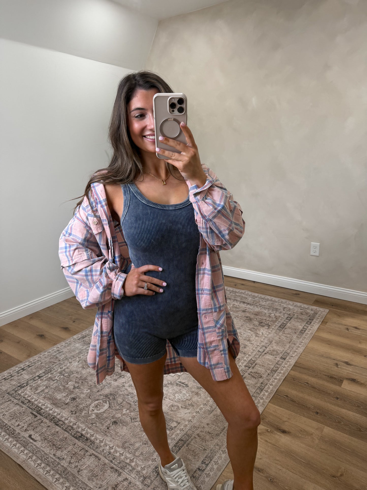 Stone Washed Ribbed Romper- blackberry