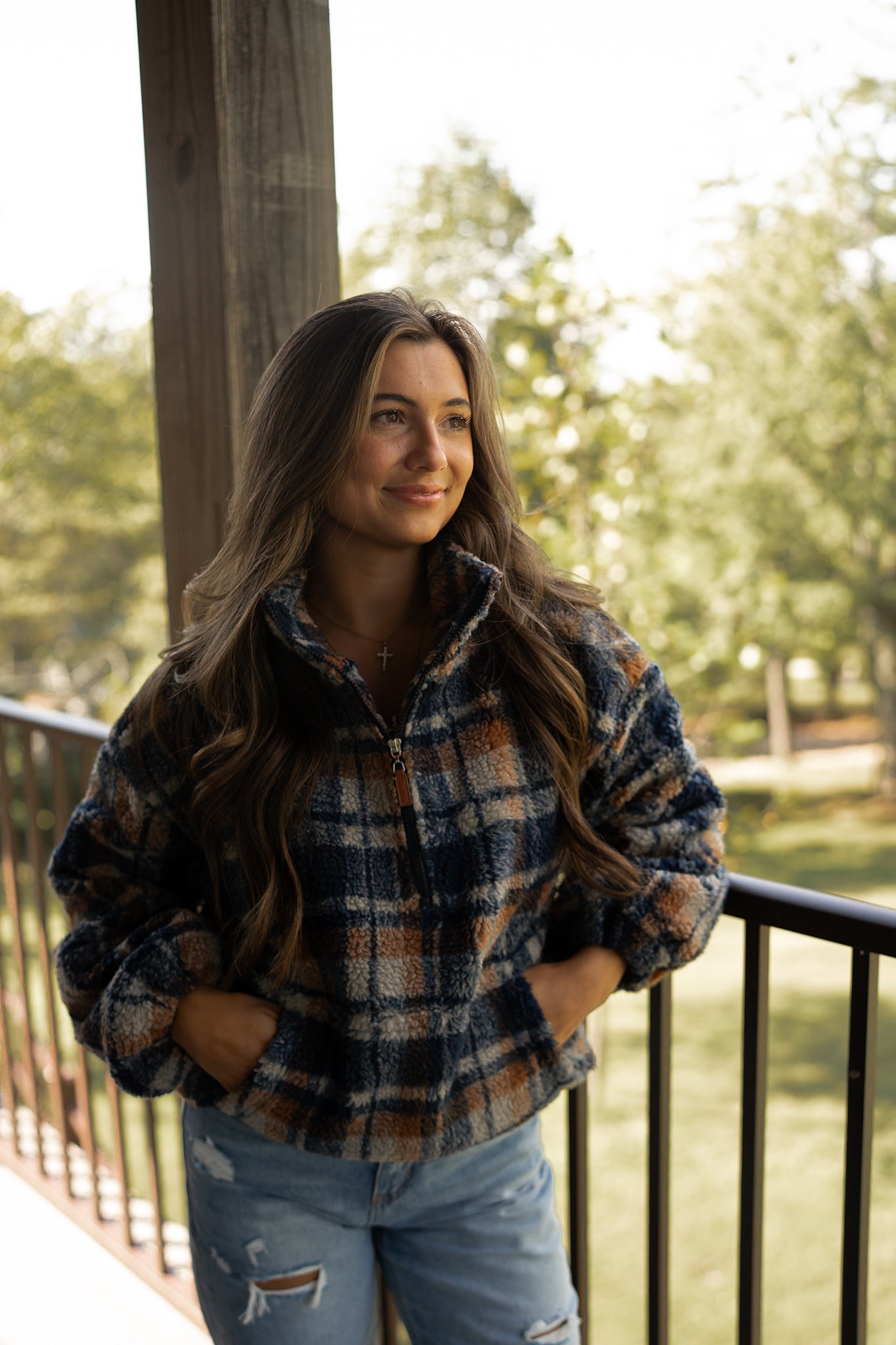 Teddy plaid half zip