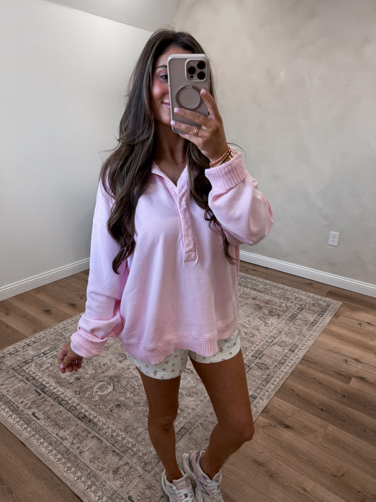 Emerson Mineral Washed Terry Pullover - light pink