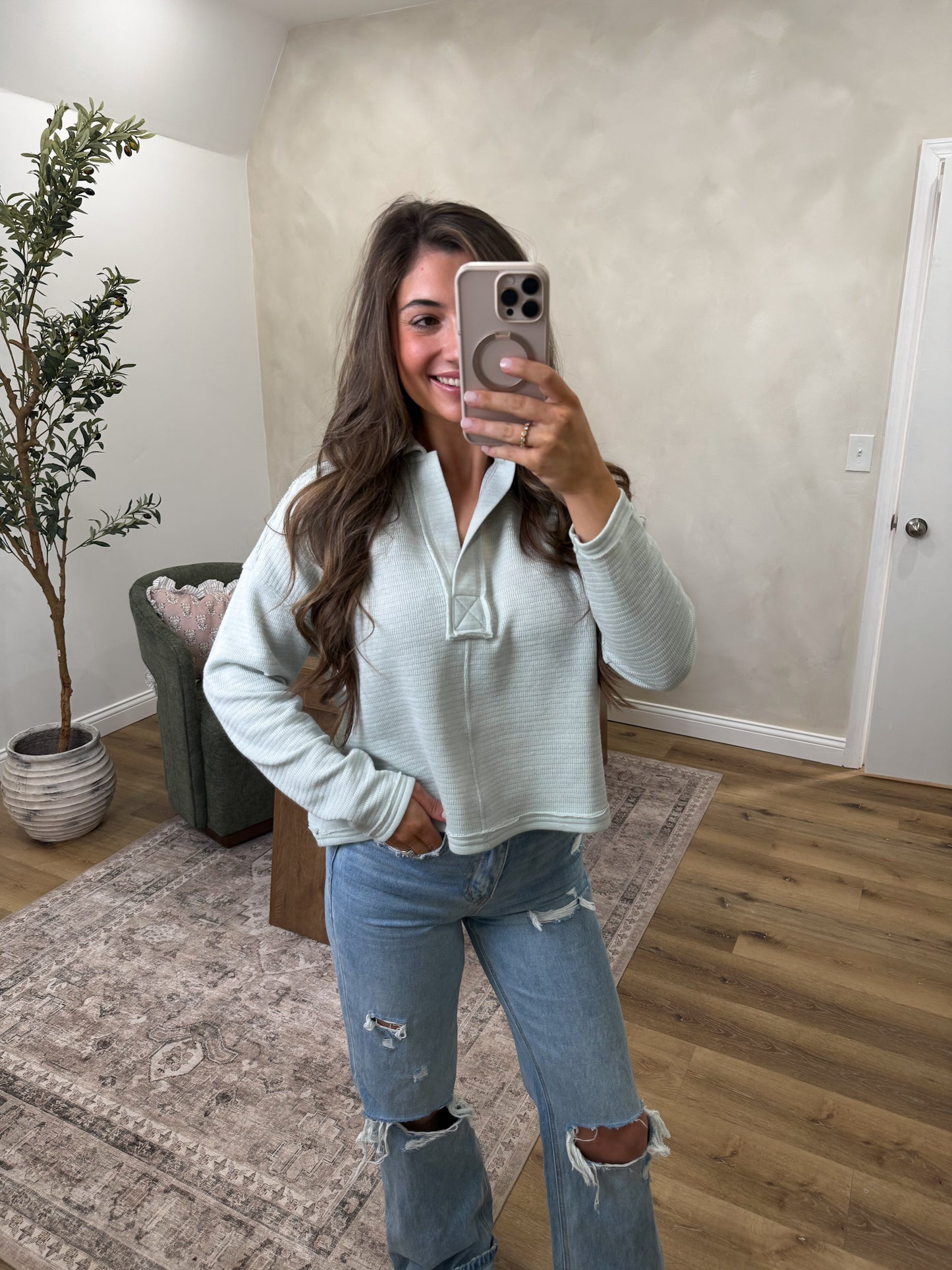 Margot Textured Pullover - dusty mint