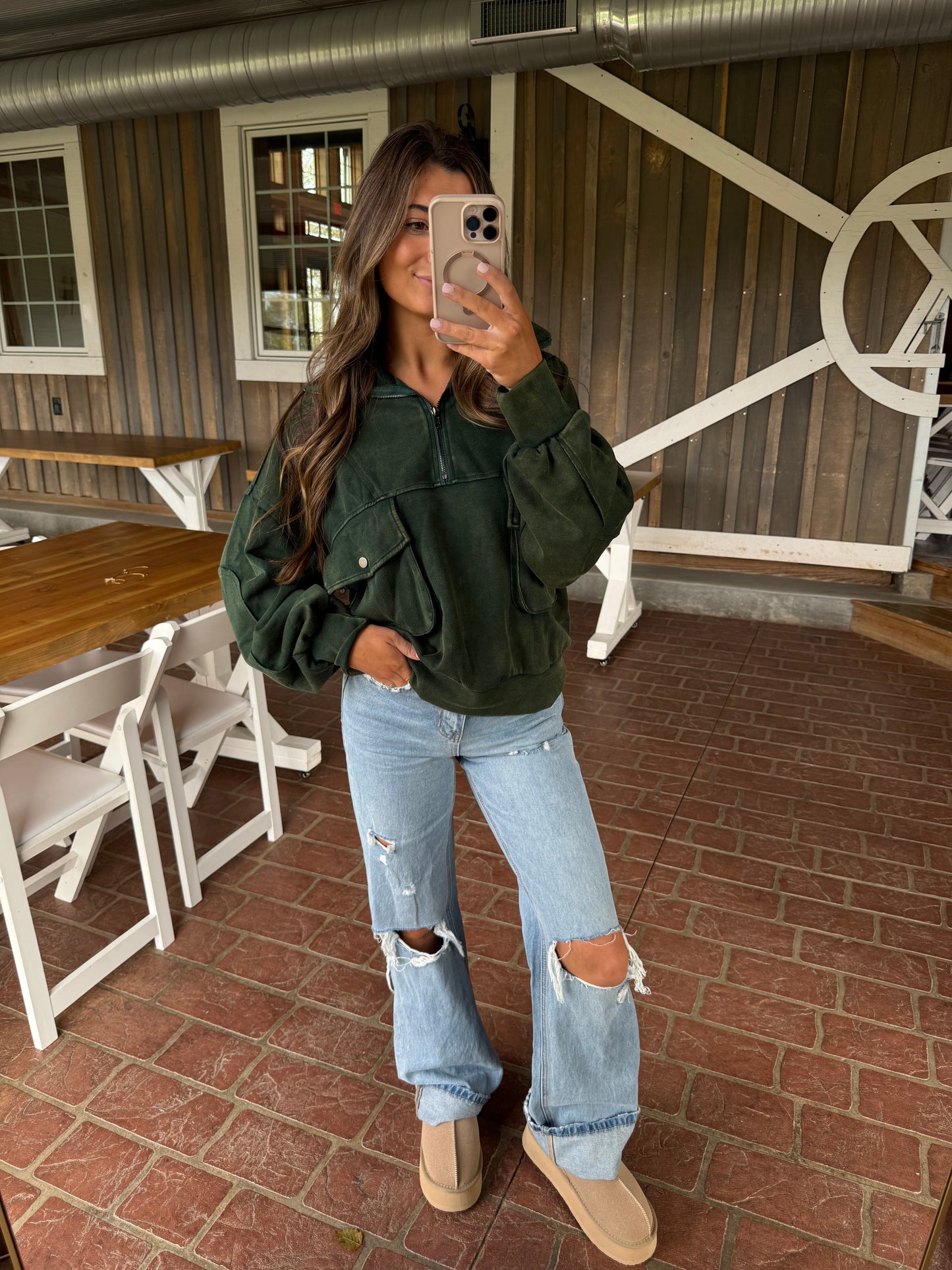 Mineral Washed Scuba Half Zip Sweatshirt- Hunter