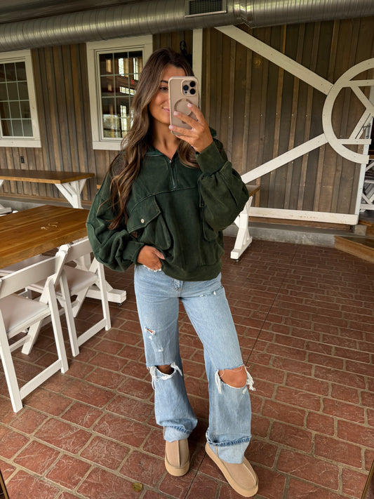 Mineral Washed Scuba Half Zip Sweatshirt- Hunter