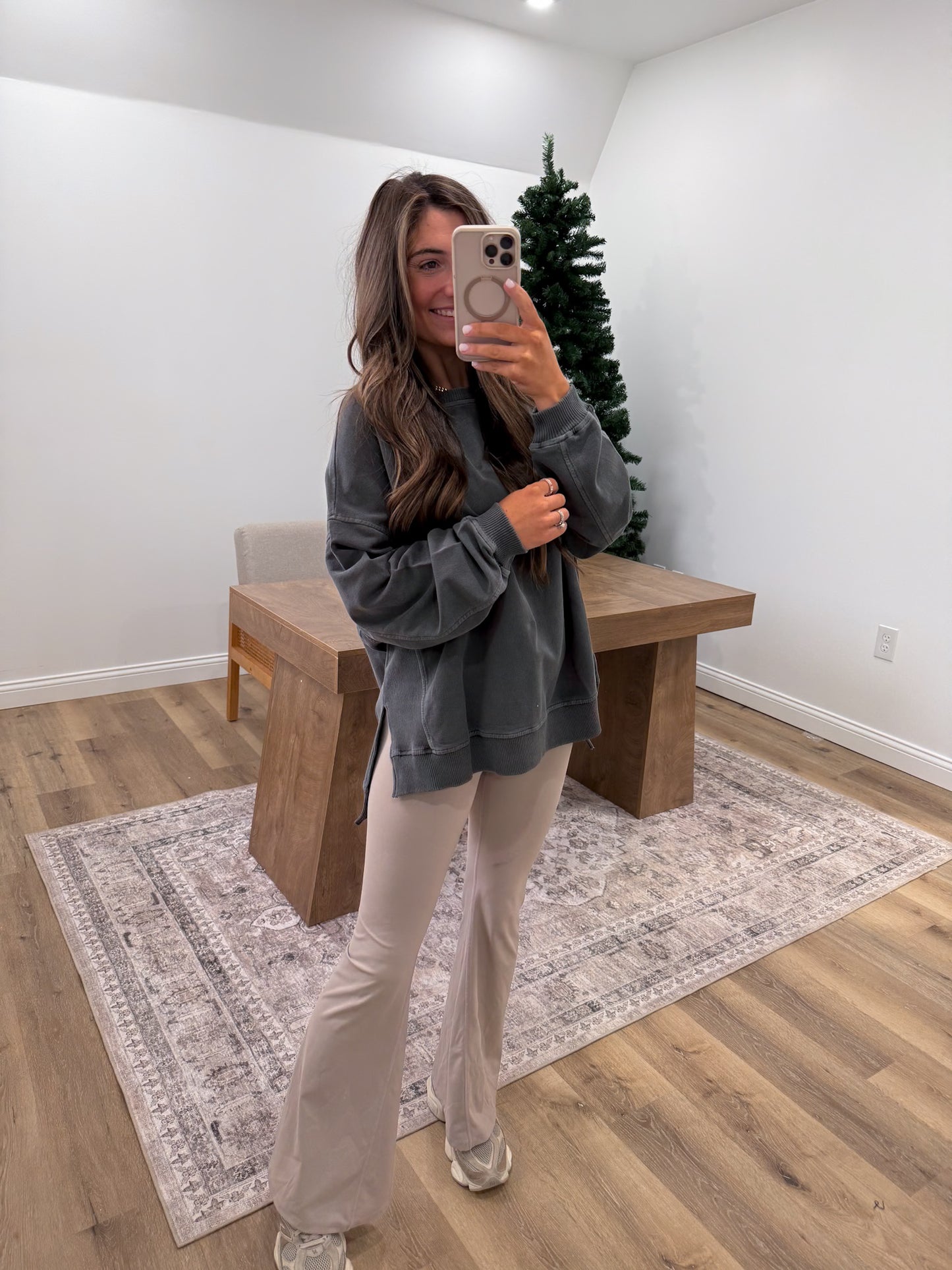 French Terry Side Slit Pullover - charcoal