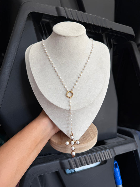 Pearl cross Y-Drop Necklace - Waterproof