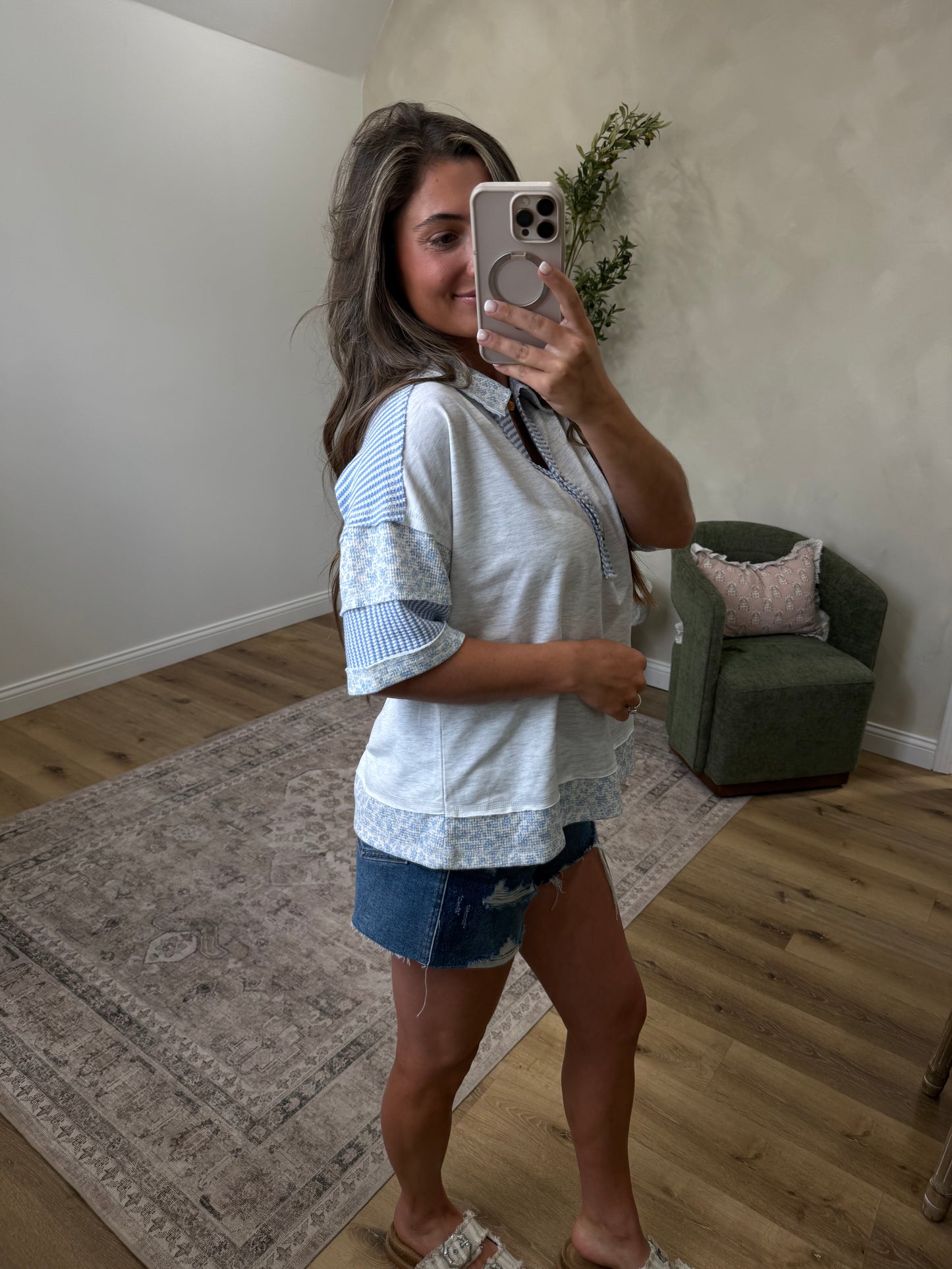 The Blair Button Down Knit Top - heather grey