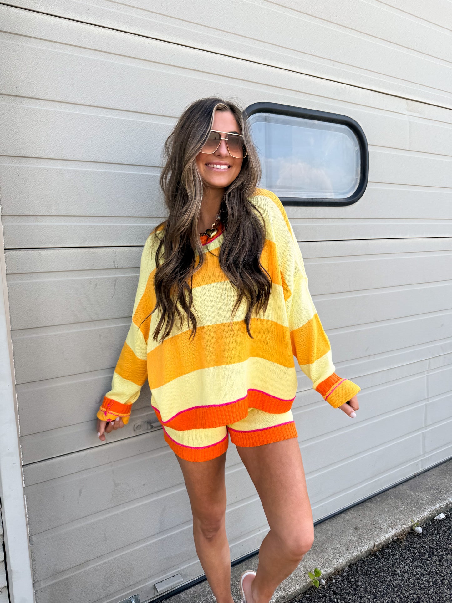 Sunset Striped Sweater Set - lemon/orange