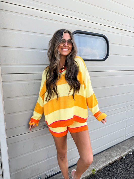 Sunset Striped Sweater Set - lemon/orange
