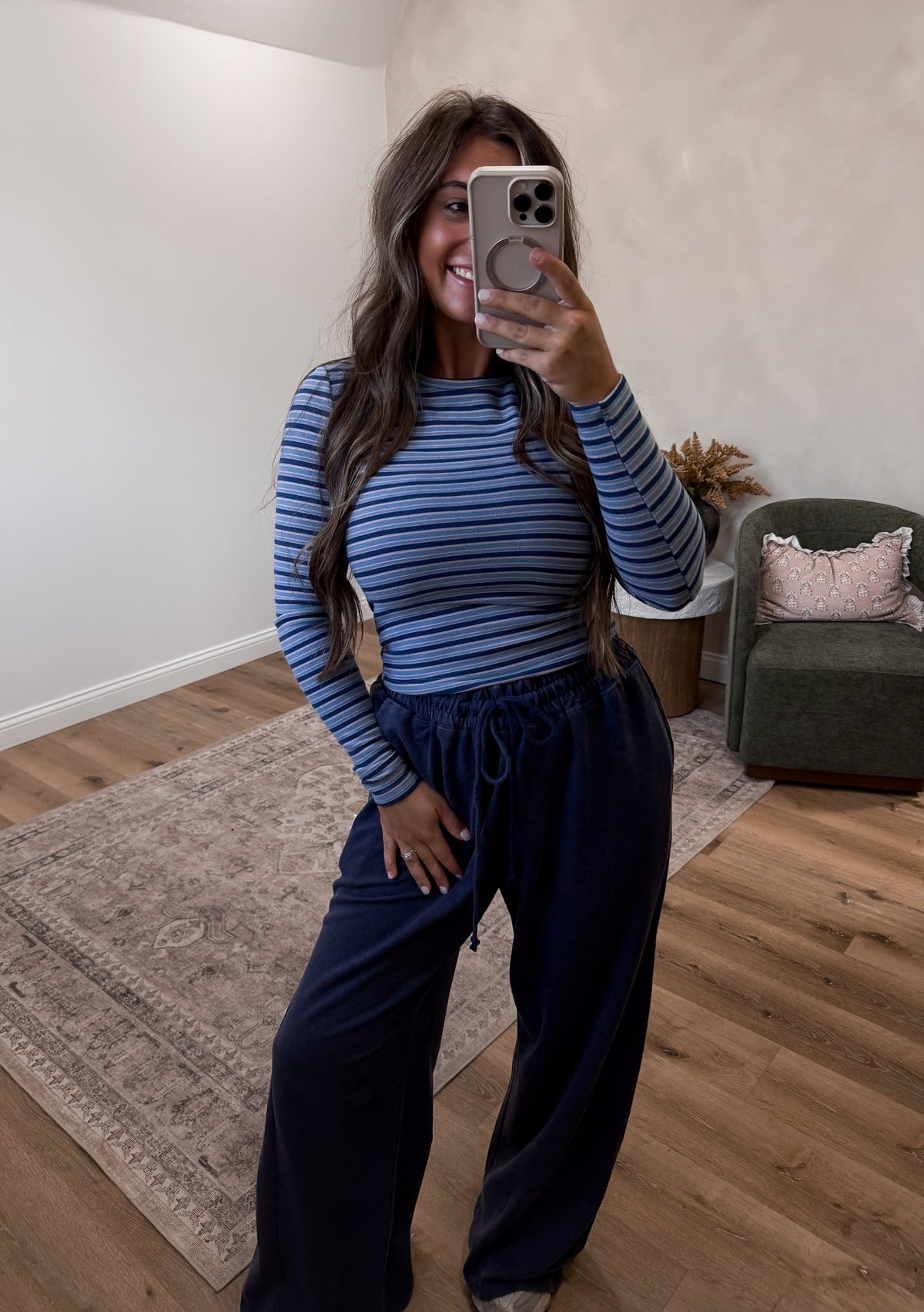 Carley Striped Fitted Long Sleeve - navy multi