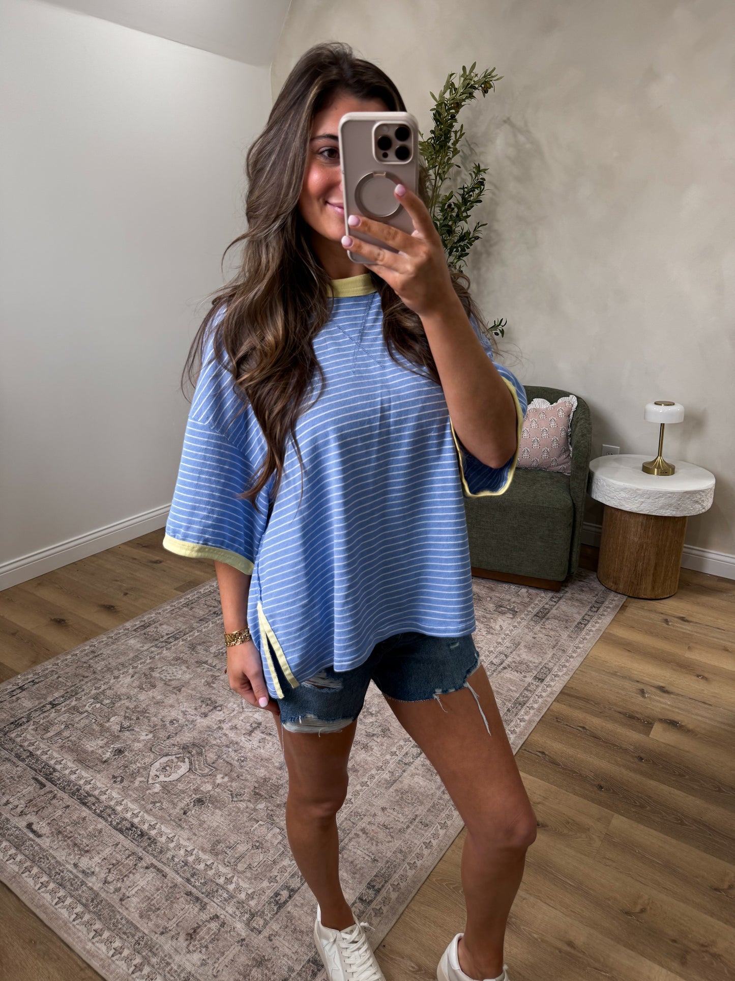 Urban Ease Striped Contrast Tee - blue multi