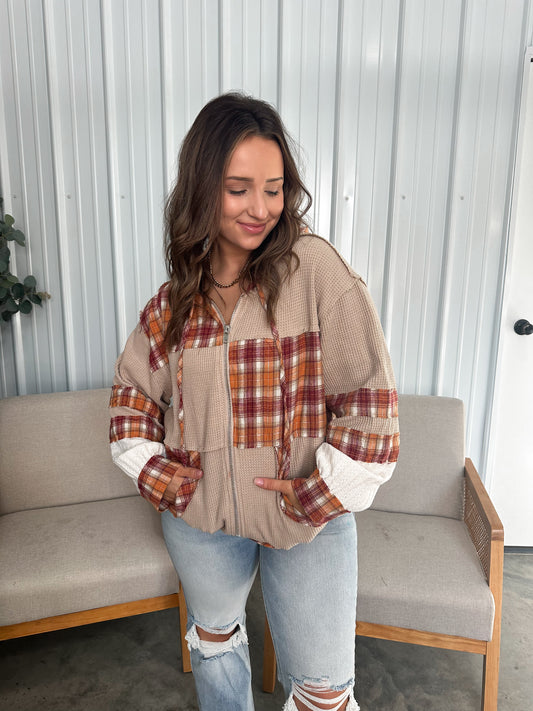 Rose Latte Plaid Contrast Hoodie - restock!