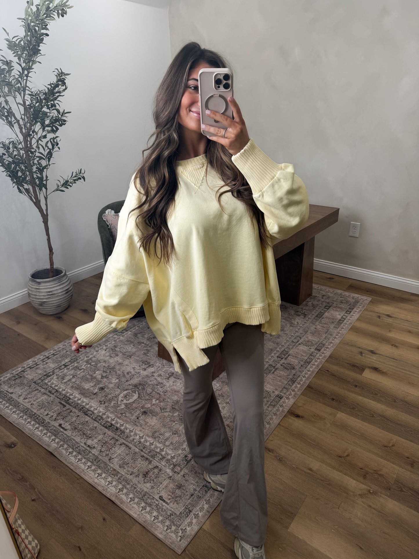 Mineral Washed Exposed Seam Pullover - Butter