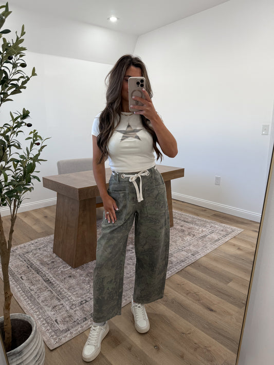 Camo Printed Barrel Pants