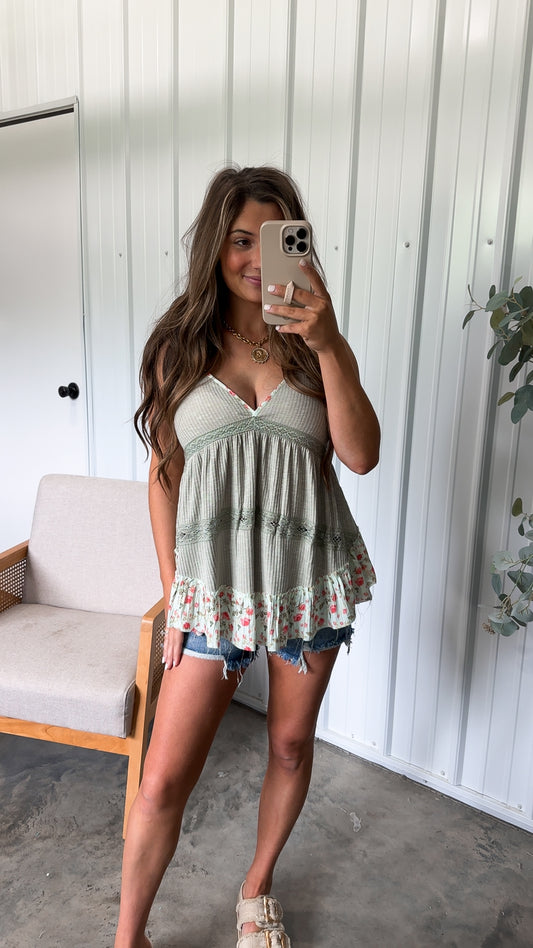 Chloe Boho Tank- Sage Floral