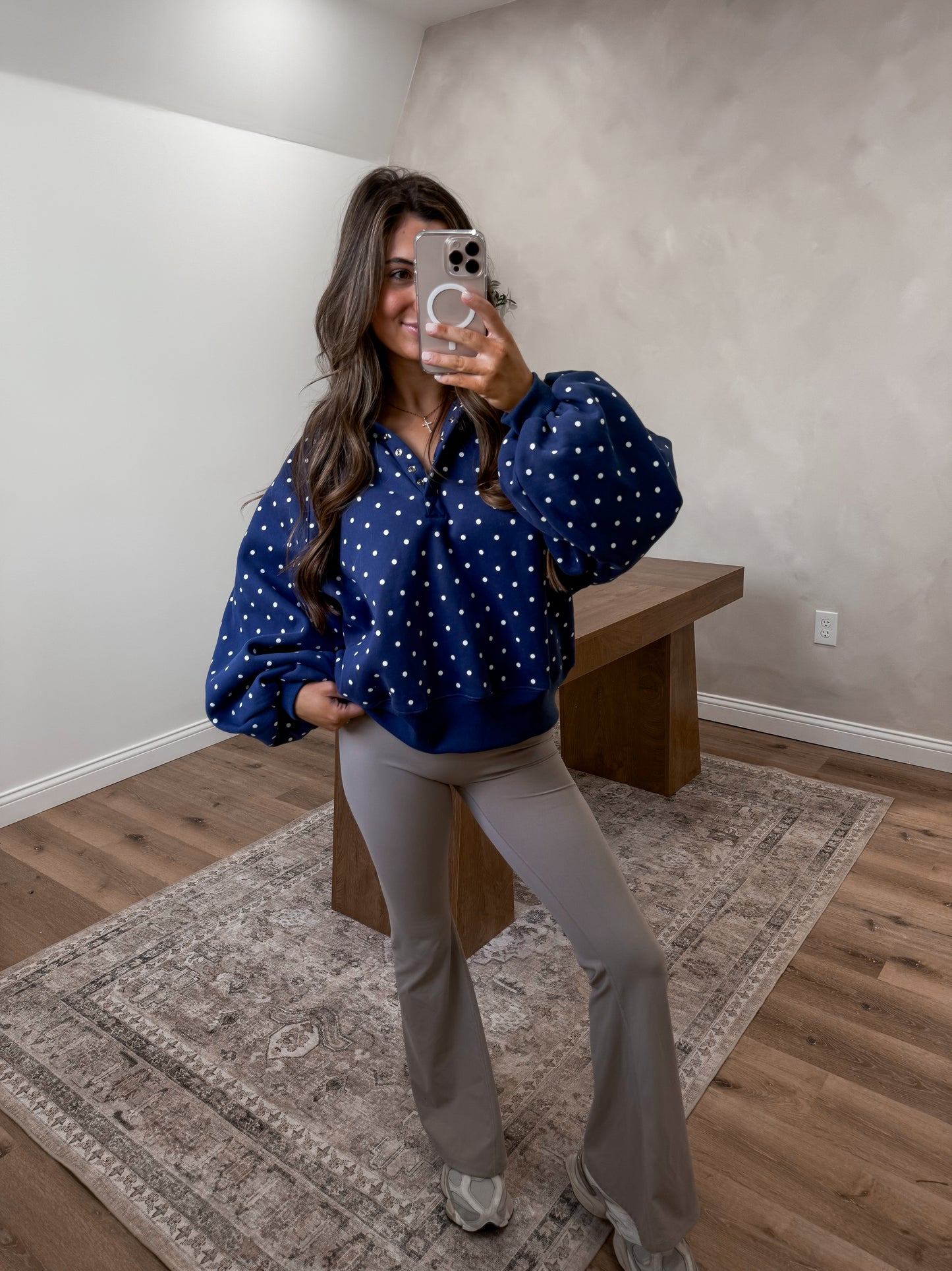 Luxe Piper Pullover - Navy Dots