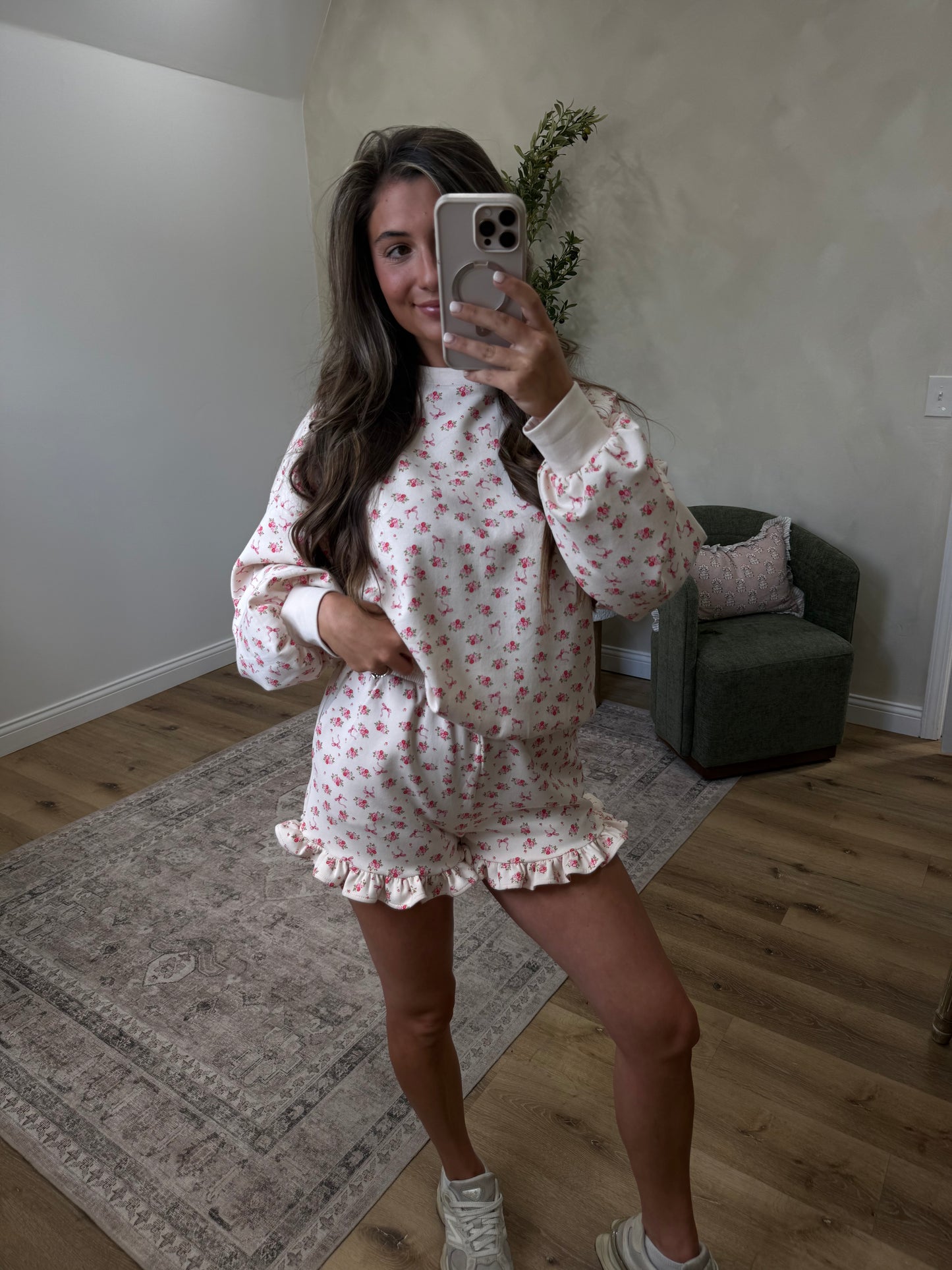Comfy Forever Floral Shorts Set - ivory/pink
