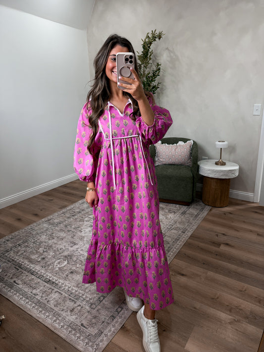 Pure Joy Printed Midi Dress - pink mix