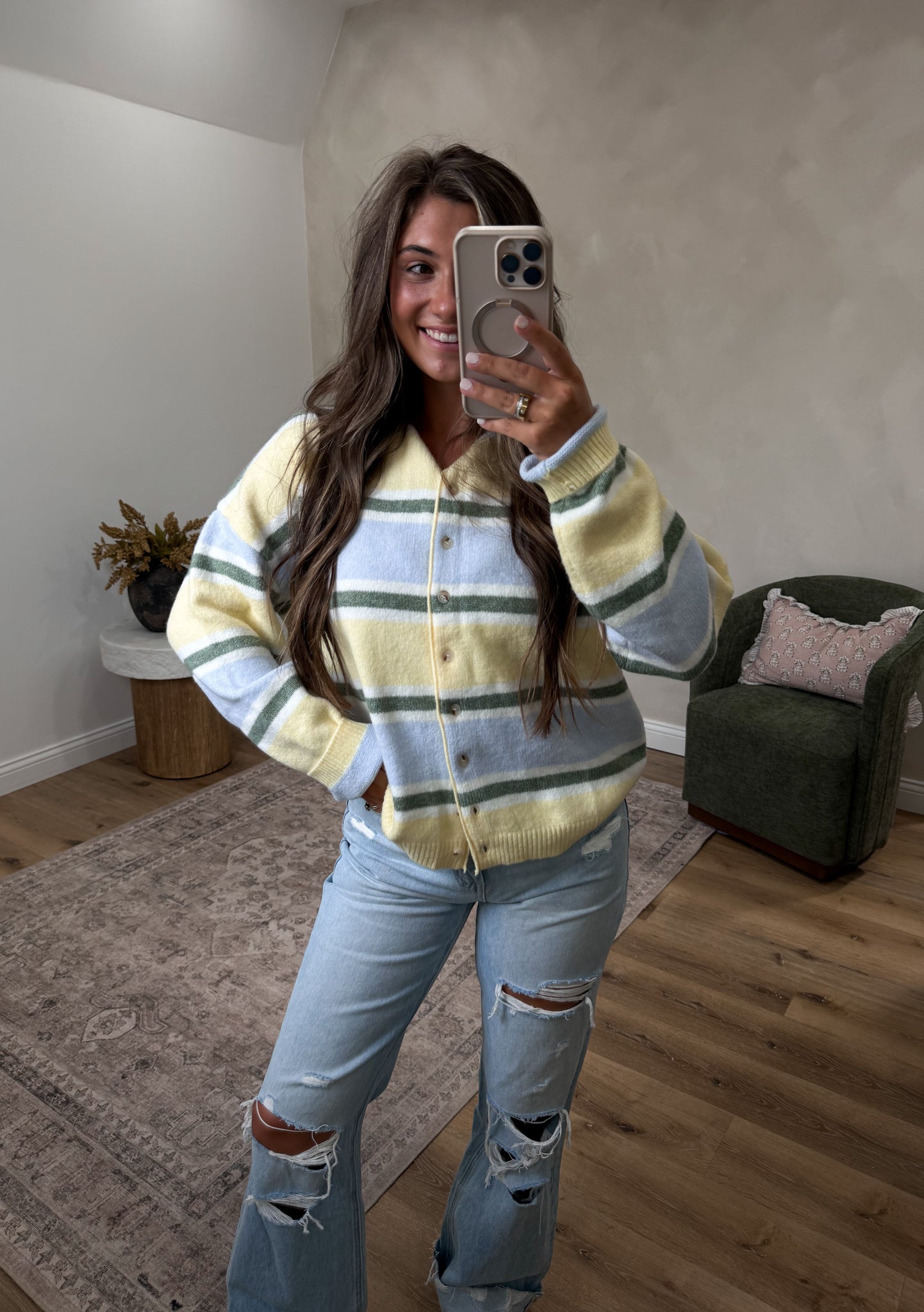 Striped Soft Cardigan - butter multi