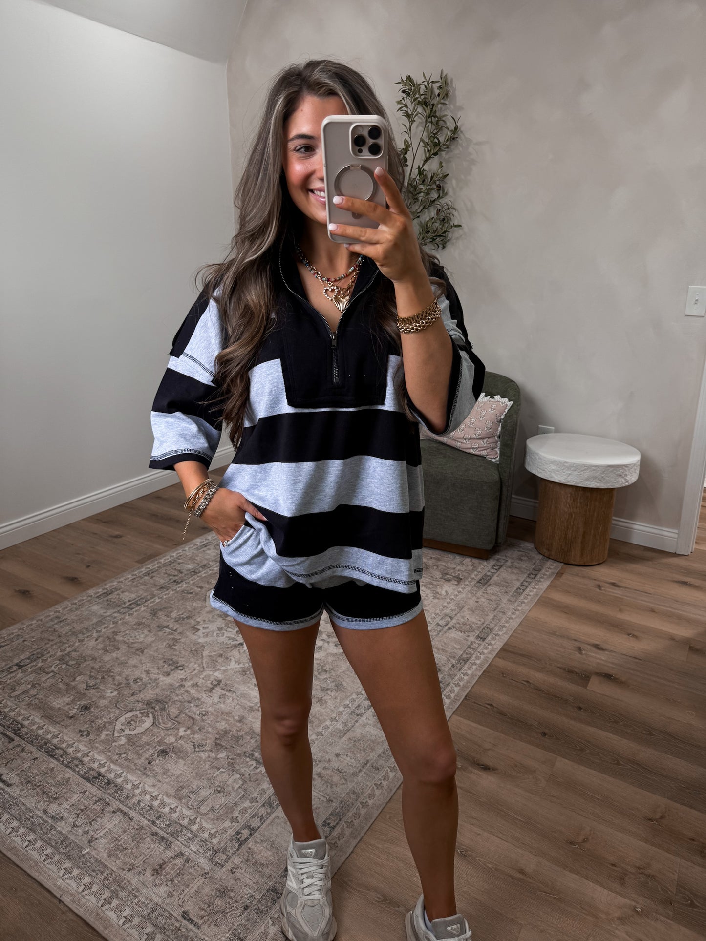 Zoey Half Zip Shorts Set - black