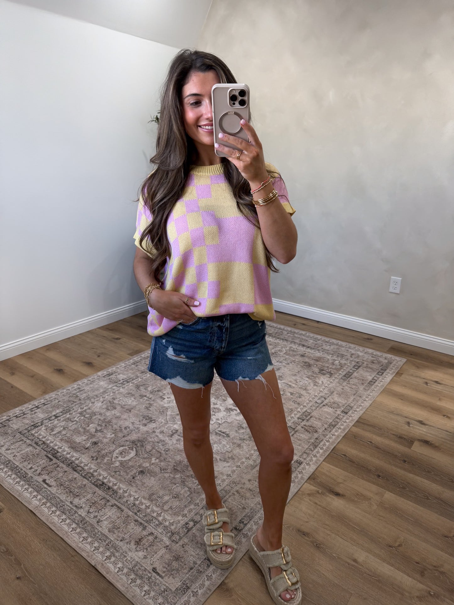 Vivid Vibes Checkered Knit Top - yellow mix