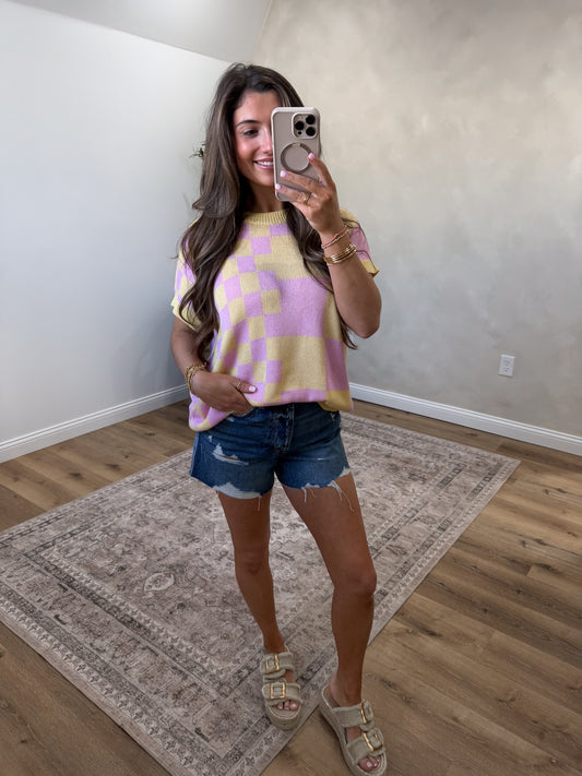 Vivid Vibes Checkered Knit Top - yellow mix