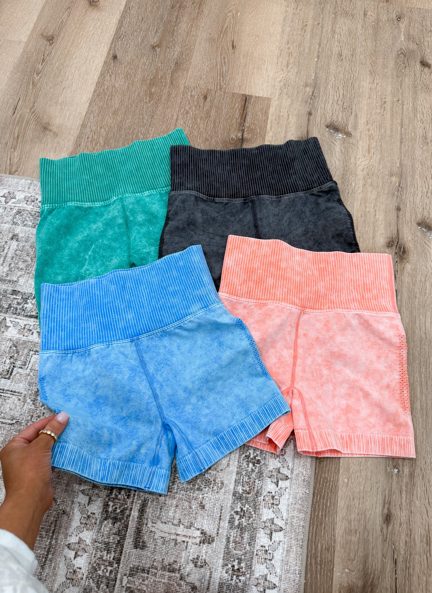The Nova Washed High Waisted Biker Shorts - coral