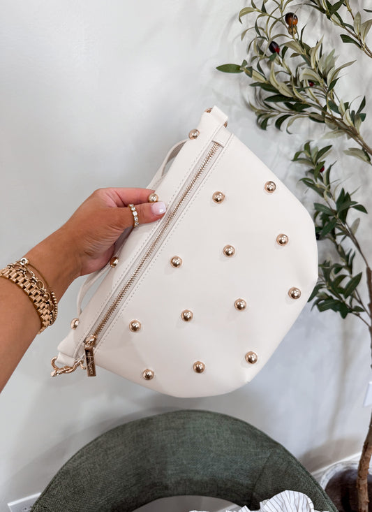 Gold Studded Westlyn Bum Bag - cream