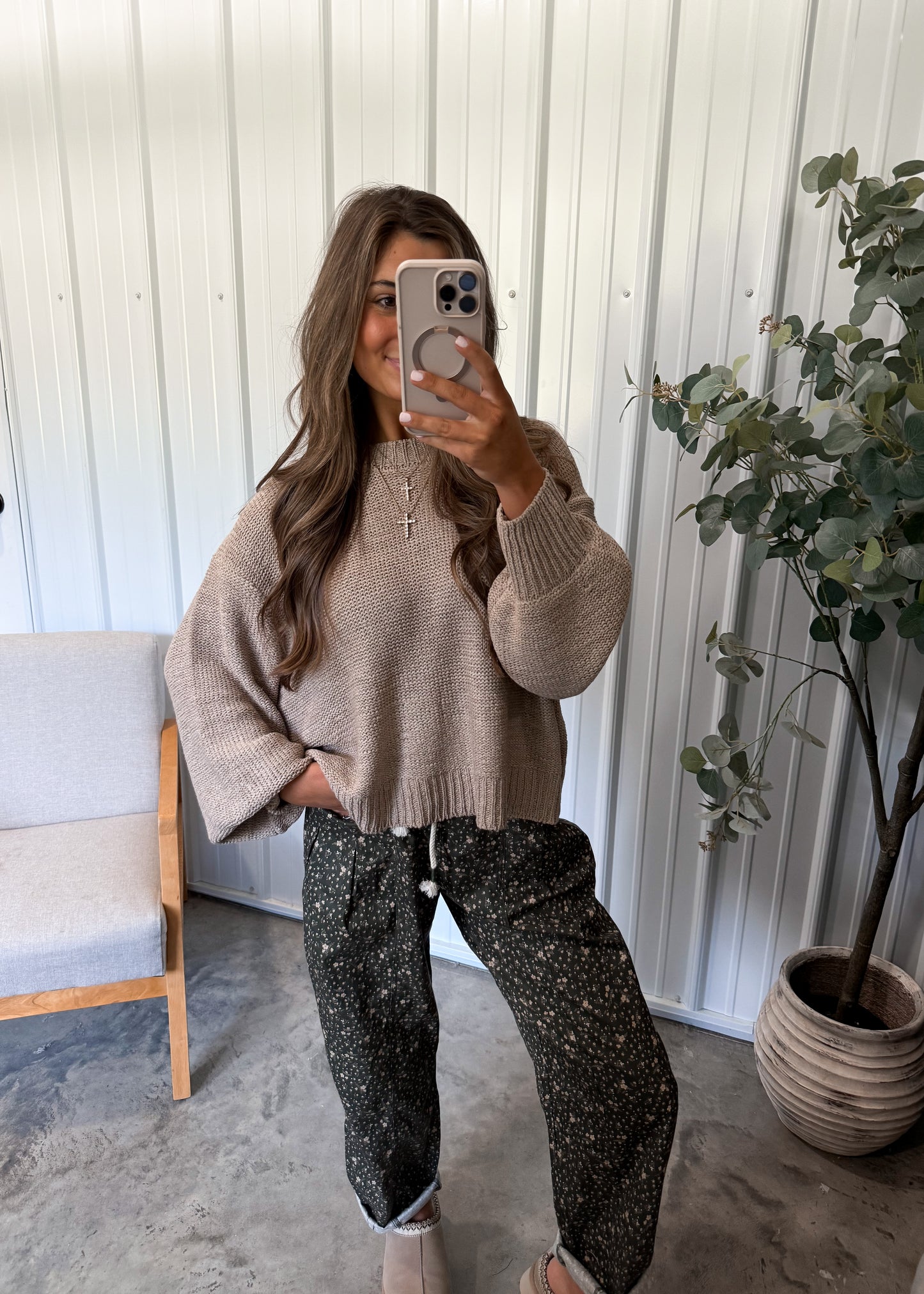 Balloon Sleeve Sweater- Light mocha