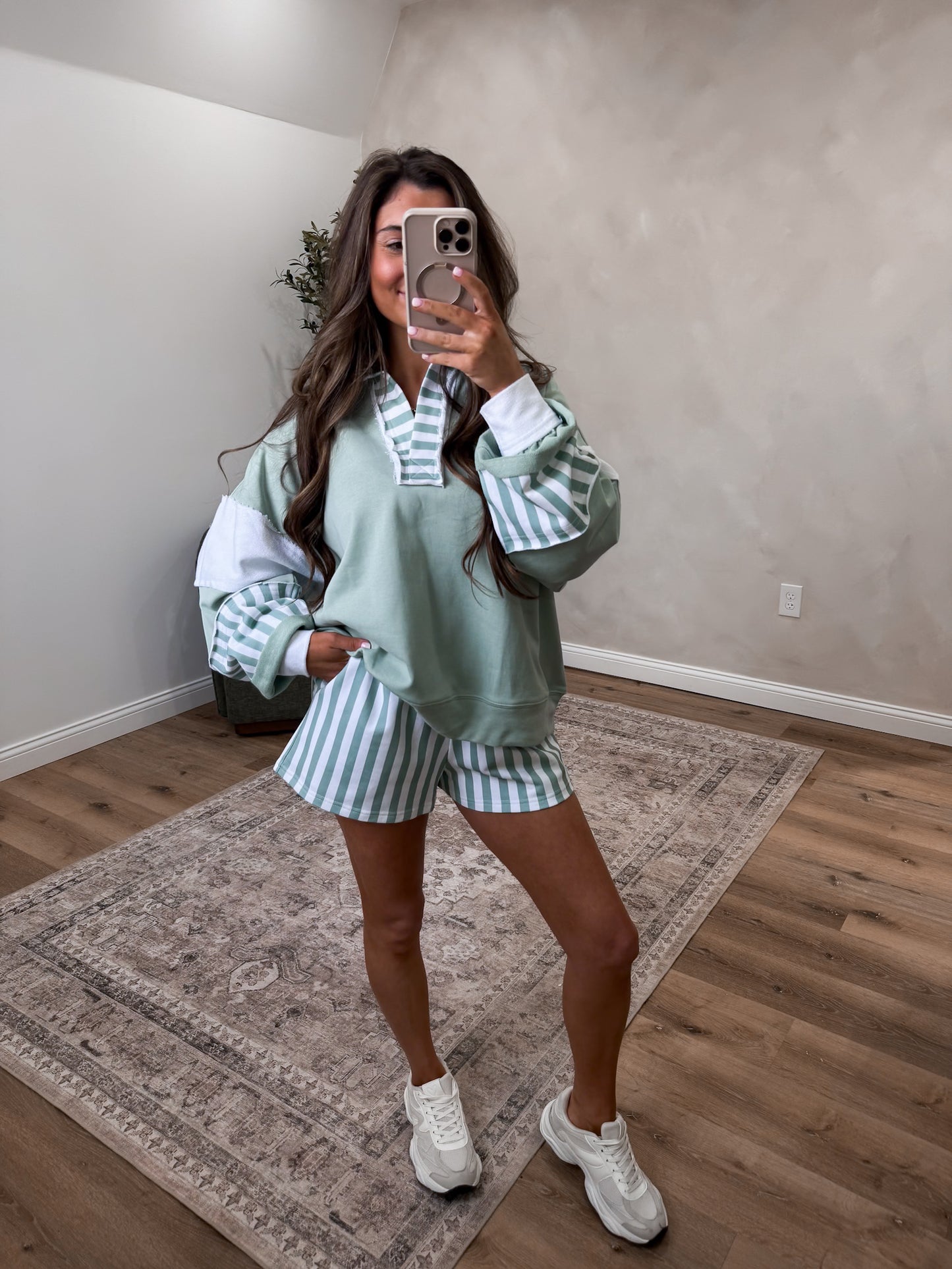 The Varsity Striped Collared Sweatshirt & Shorts Set *preorder for 3/20 please order separately from in stock items*