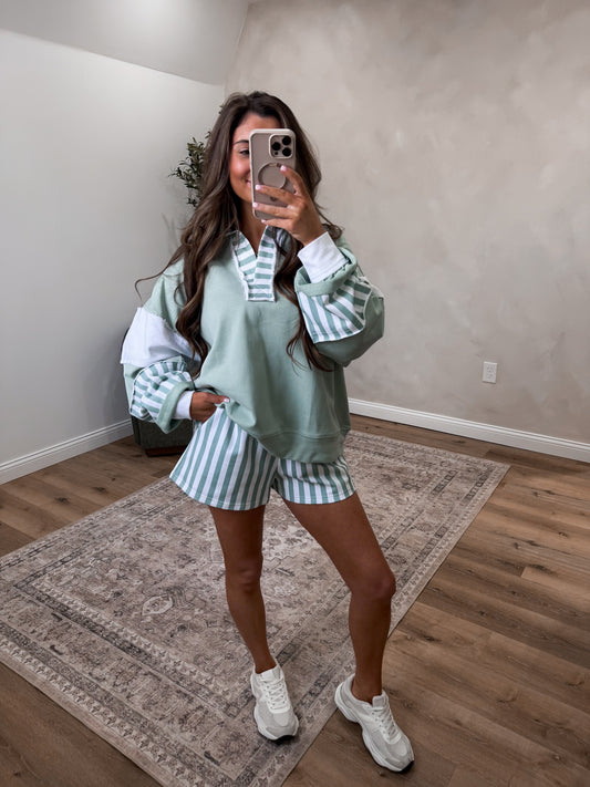 The Varsity Striped Collared Sweatshirt & Shorts Set *preorder for 3/20 please order separately from in stock items*