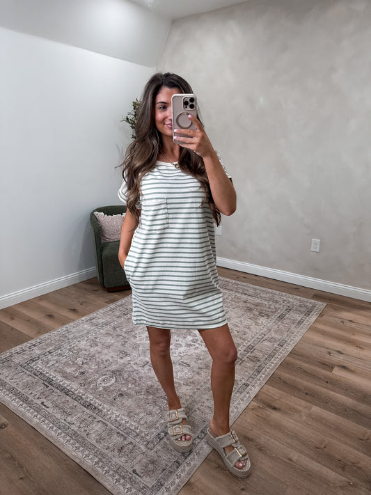Everyday Striped Tshirt Dress - sage