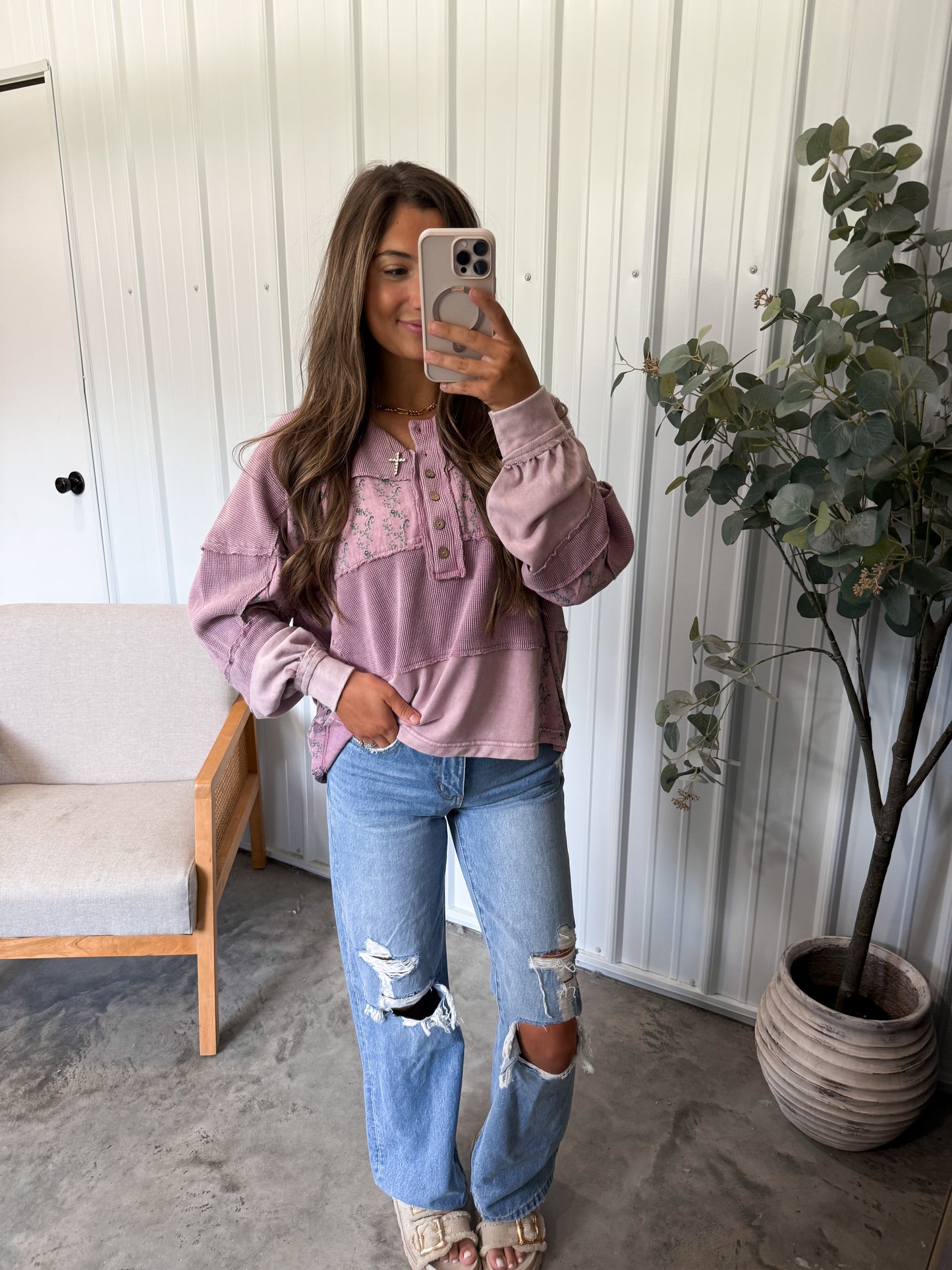 Lavender Mixed Media Pullover